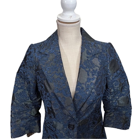 The Limited Women Blue Floral Brocade 1 Button Blazer Sz Sm 3/4 Sleeve Career - Picture 2 of 14